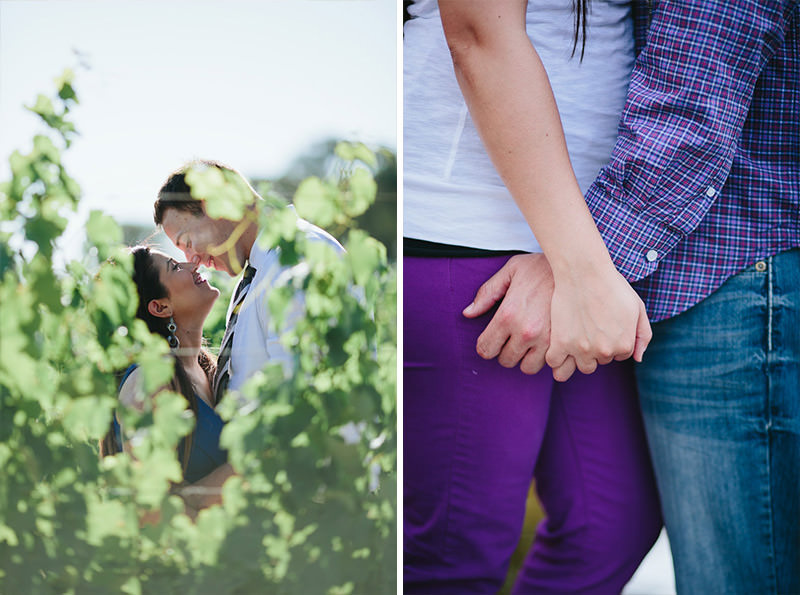couple kissing in vineyard during engagement shoot in the swan valley perth
